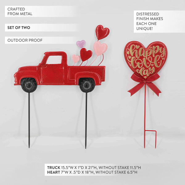 Valentine's Day Metal Outdoor Yard Stakes, Set of Two