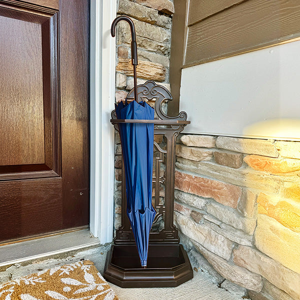 25 Inch Vintage Inspired Intricate Metal Umbrella Stand