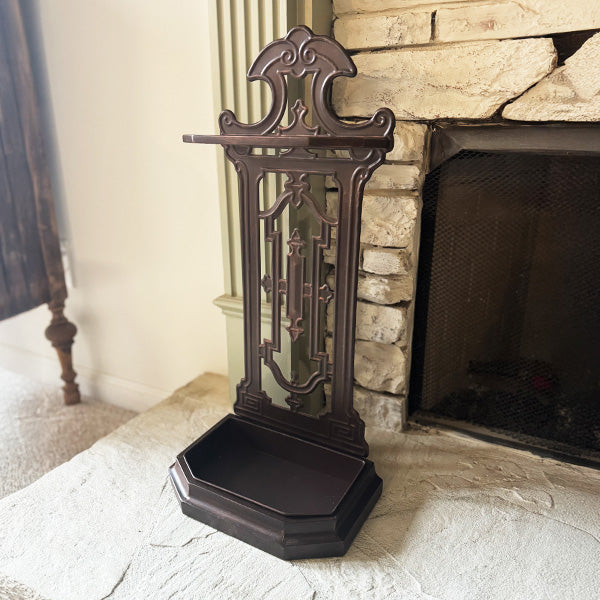 25 Inch Vintage Inspired Intricate Metal Umbrella Stand