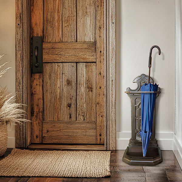 25 Inch Vintage Inspired Intricate Metal Umbrella Stand