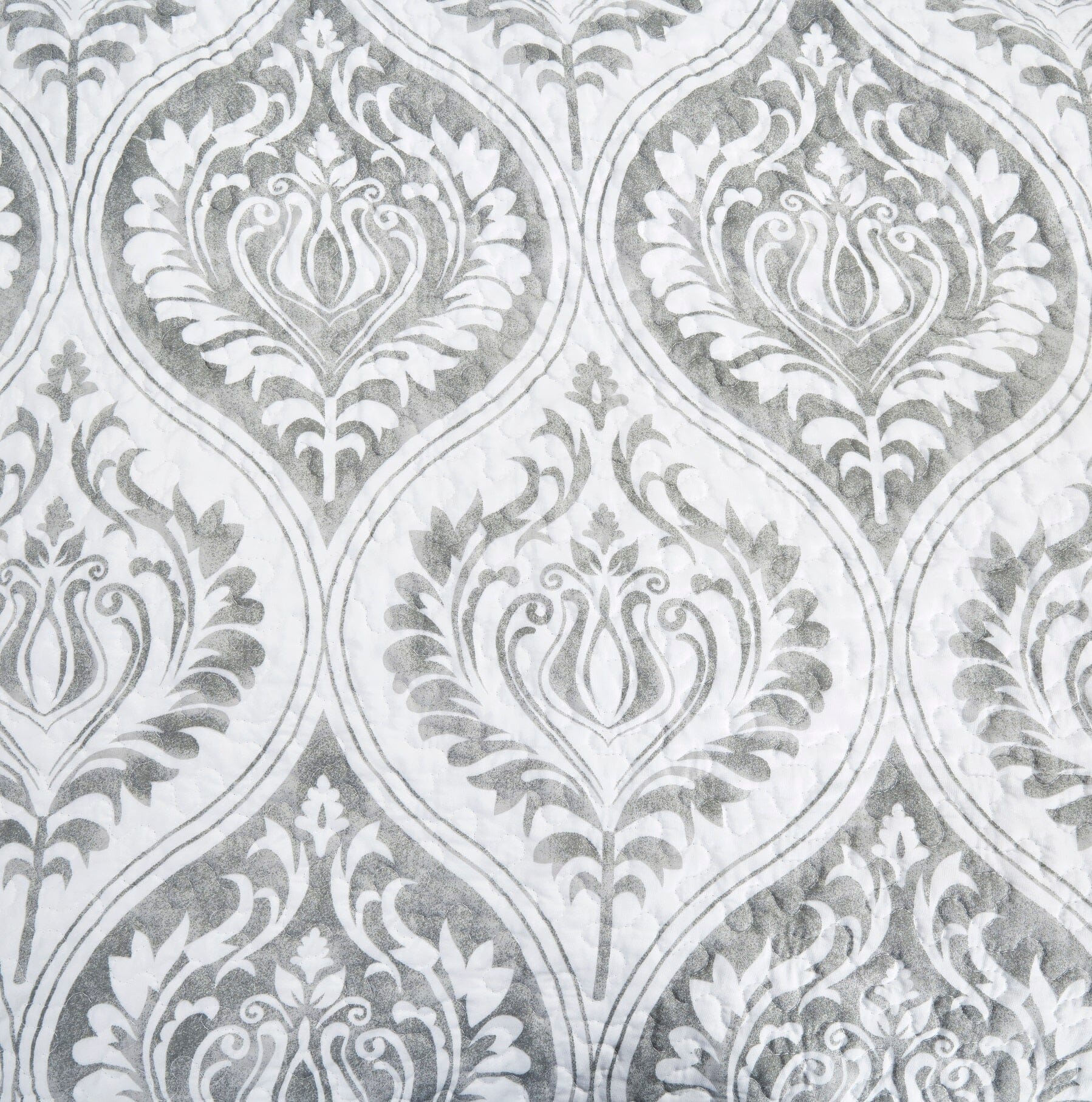 Dreamy Moon Sky Ogee Damask Heather Gray White Quilt Set