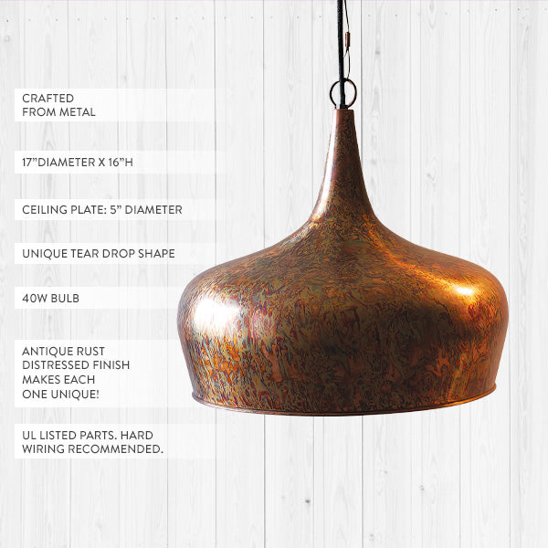 Rustic Distressed Tear Drop Pendant Lamp