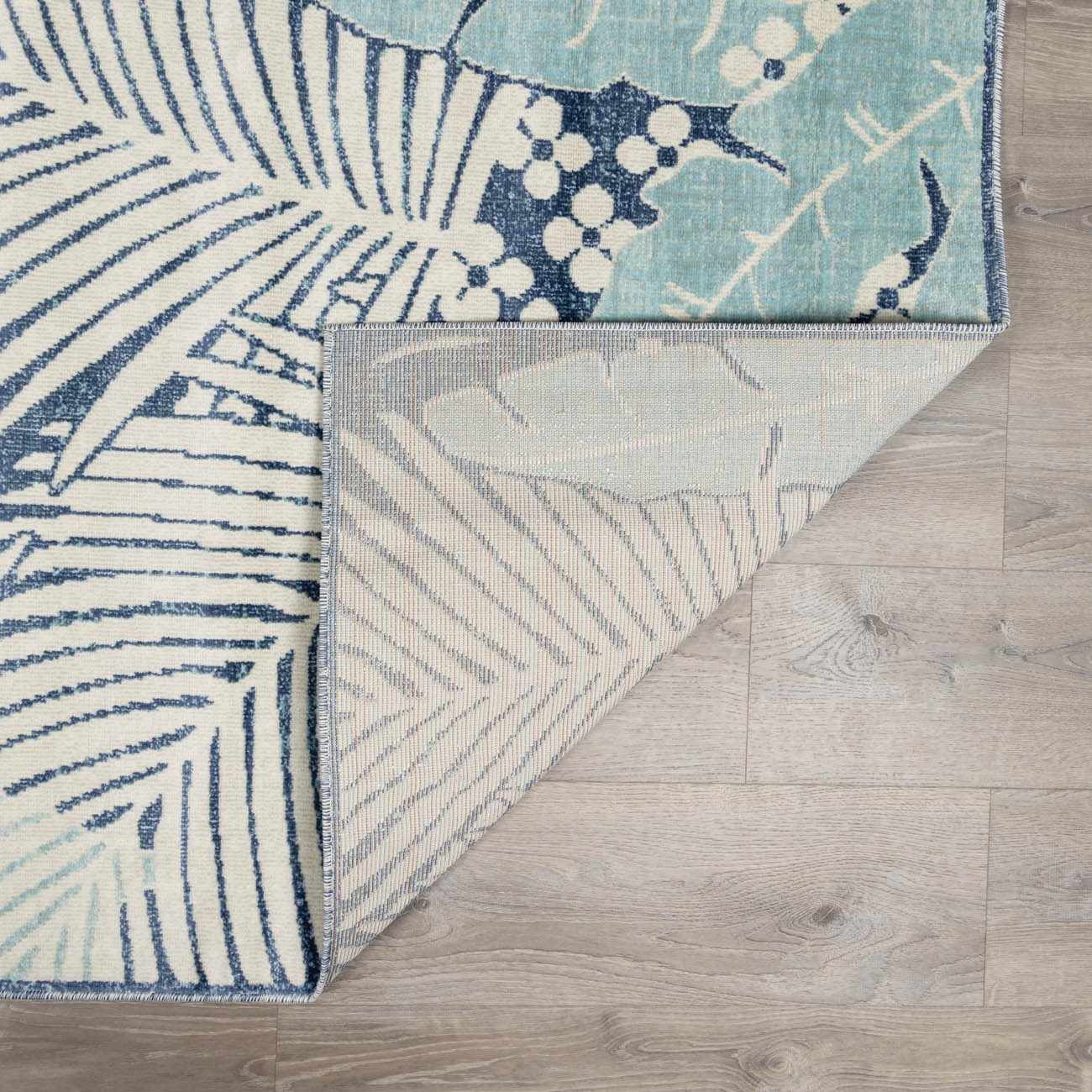 Coastal Blue Palm Area Rug