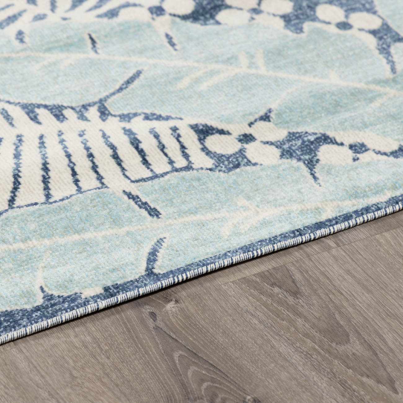 Coastal Blue Palm Area Rug