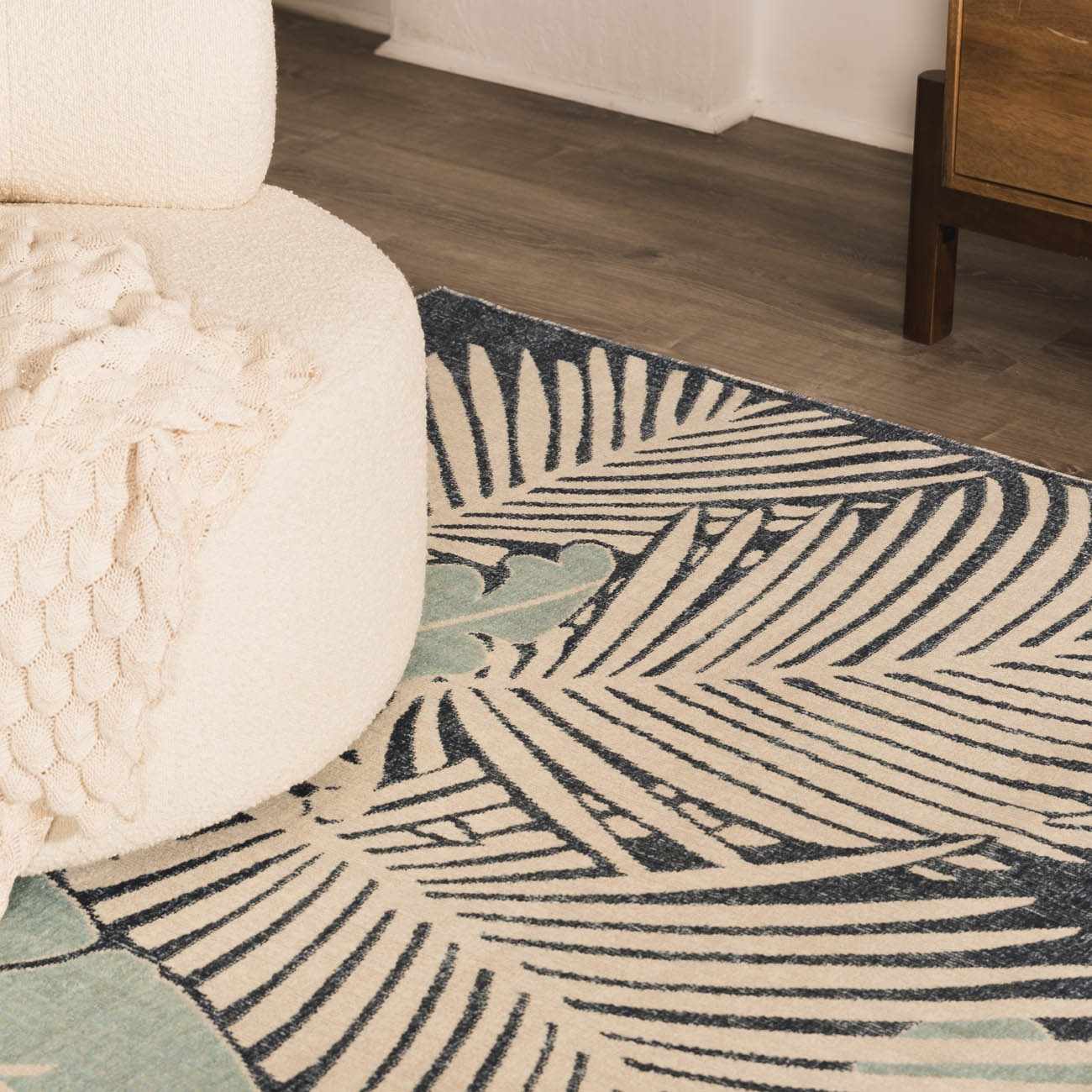 Coastal Blue Palm Area Rug