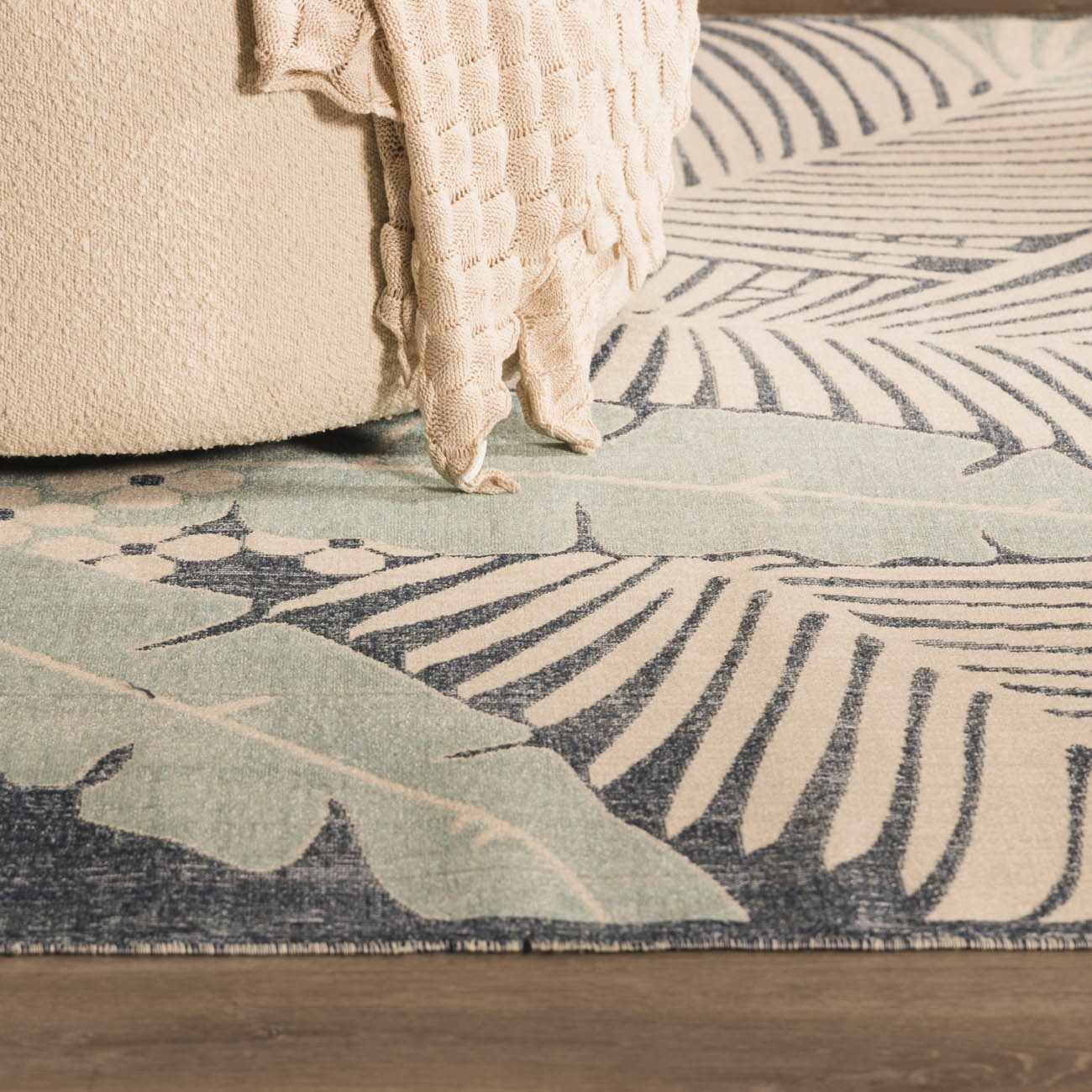 Coastal Blue Palm Area Rug