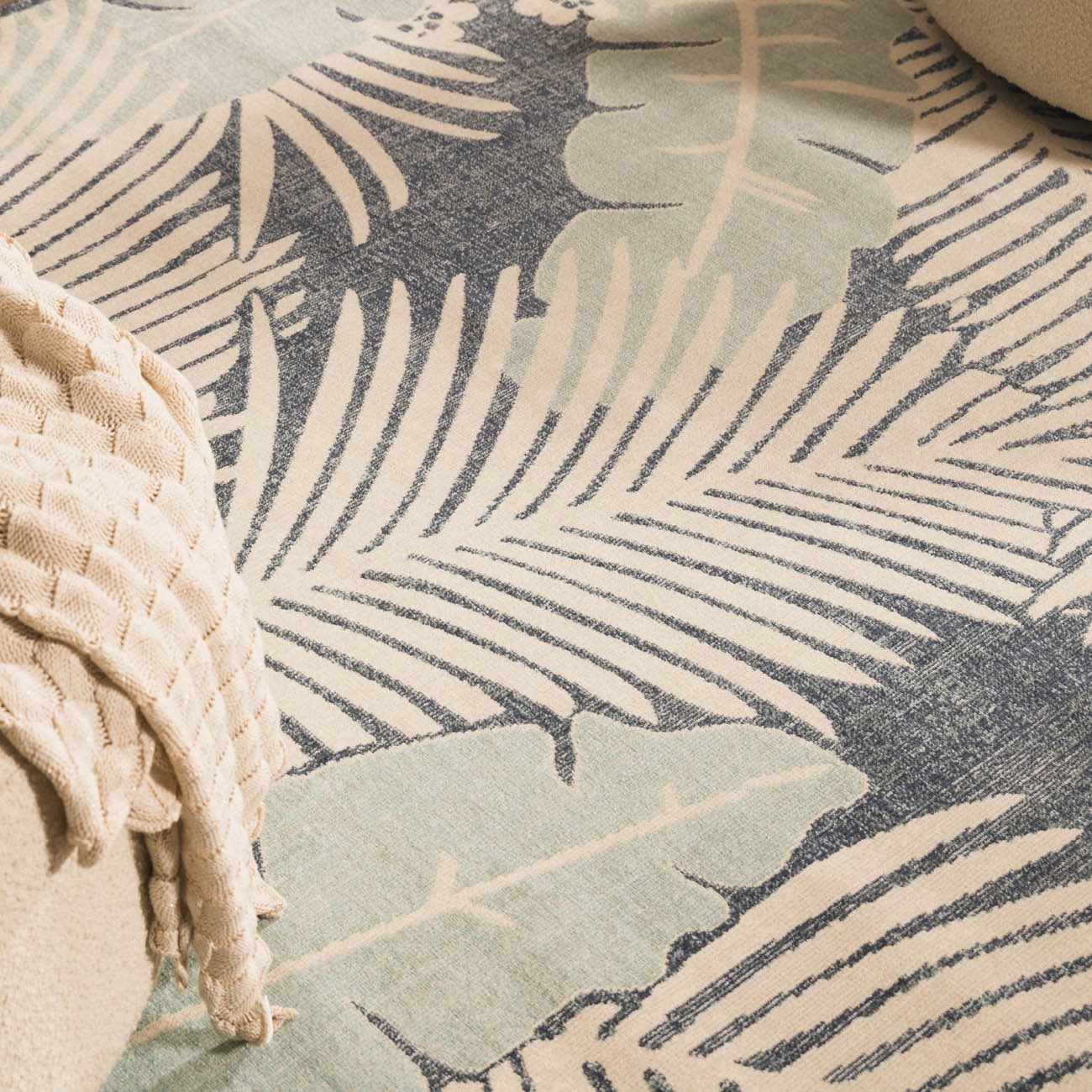 Coastal Blue Palm Area Rug