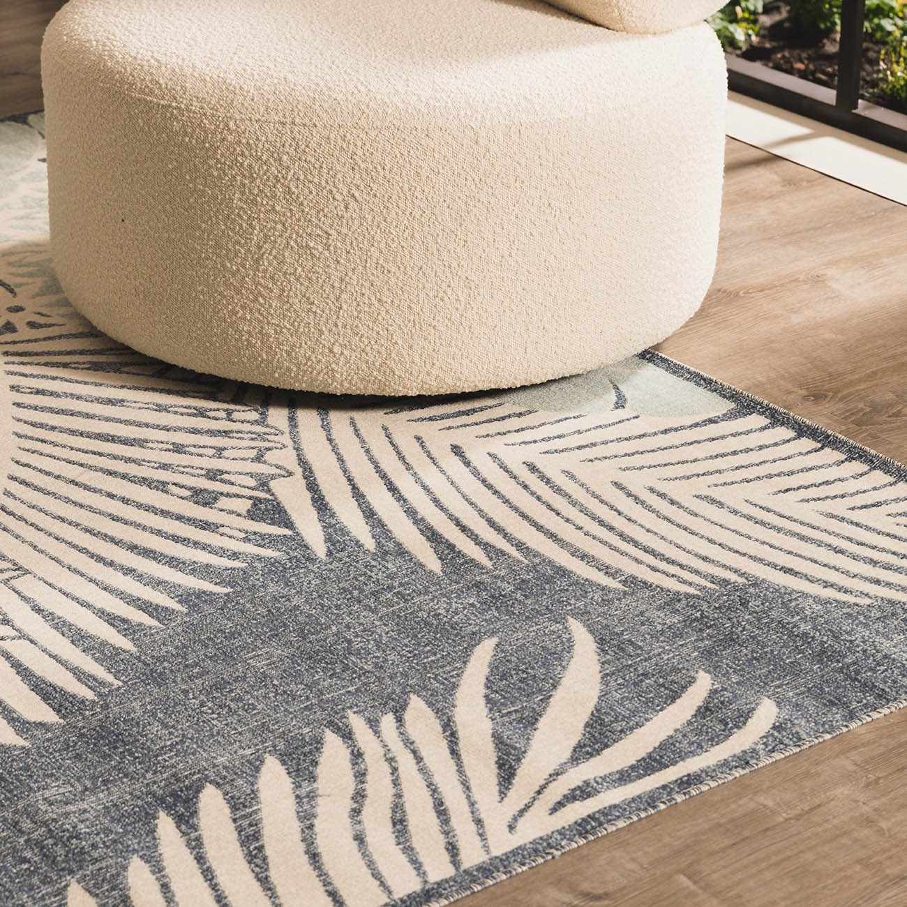 Coastal Blue Palm Area Rug