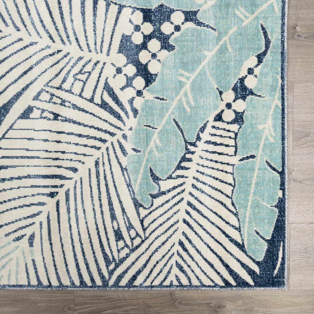 Coastal Blue Palm Area Rug