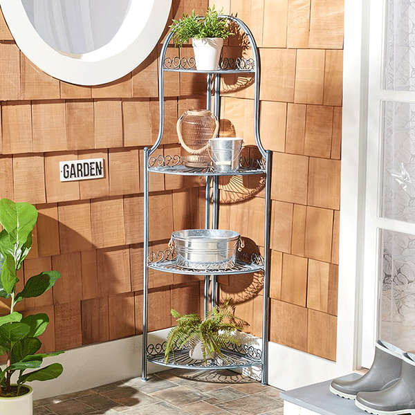 4 Tier Distressed Iron Corner Shelf, Choose Your Color
