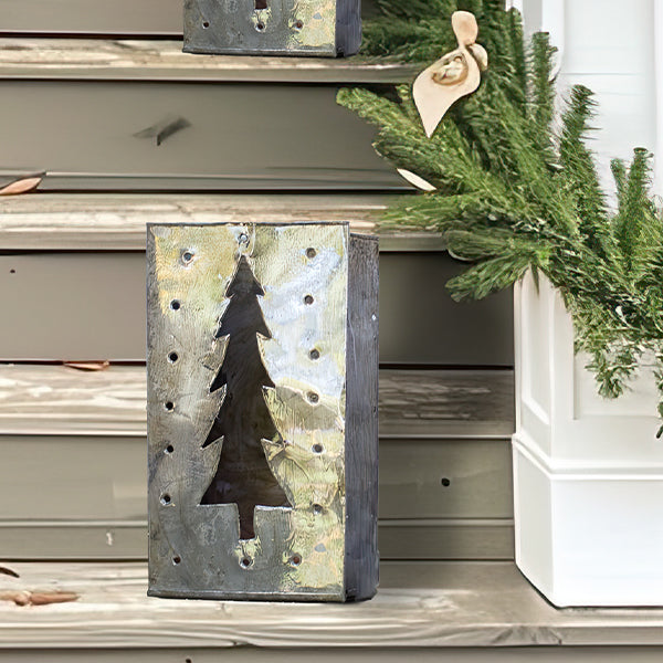 Hand-pressed Tin Bag Christmas Tree Luminary, Set of 6
