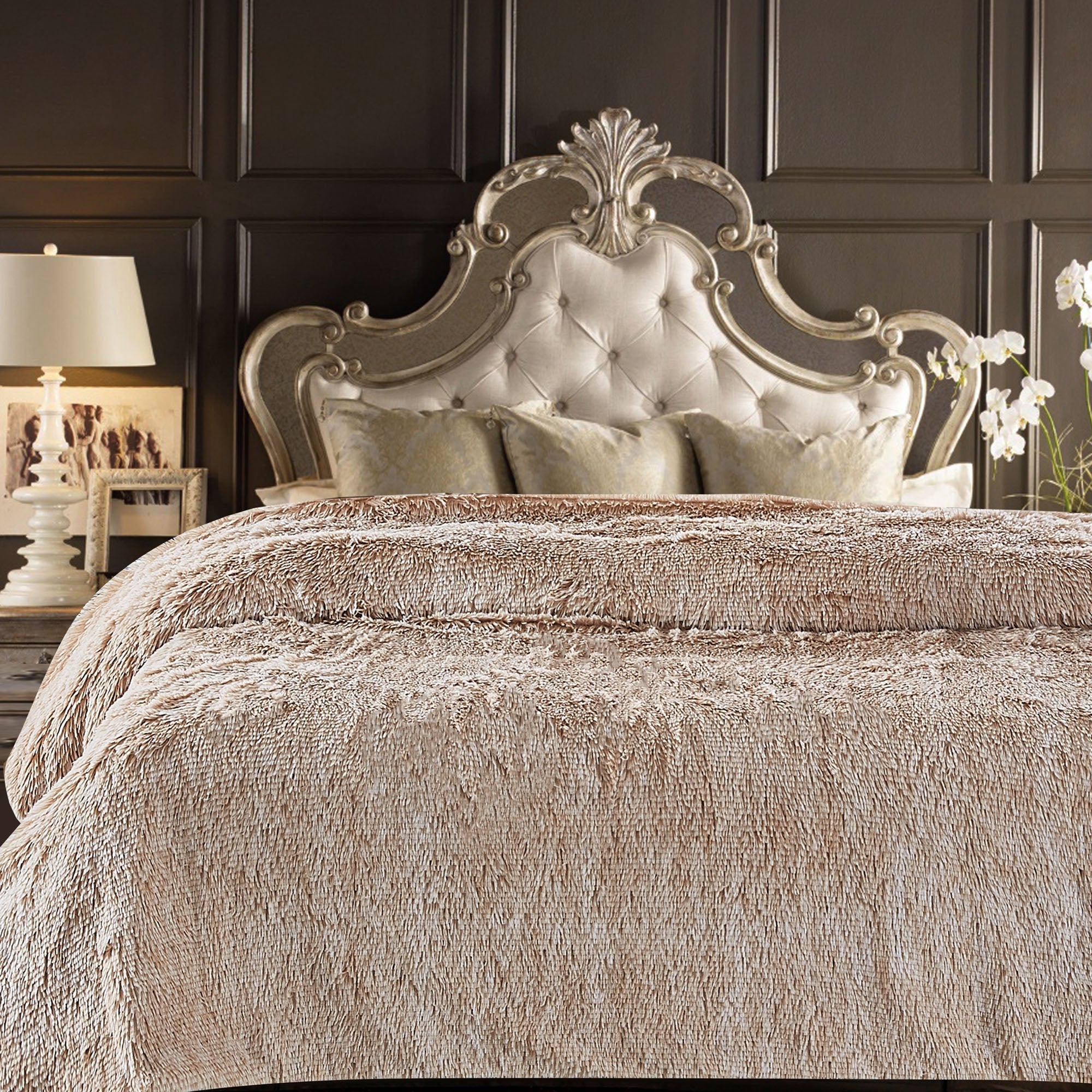 Longfur Ombre Faux Fur Throw Blanket-Tolkye