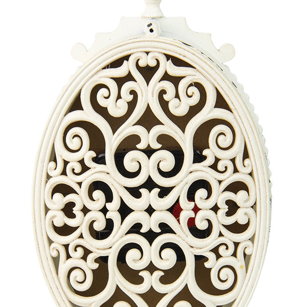 Distressed White Table Clock with Ornate Back