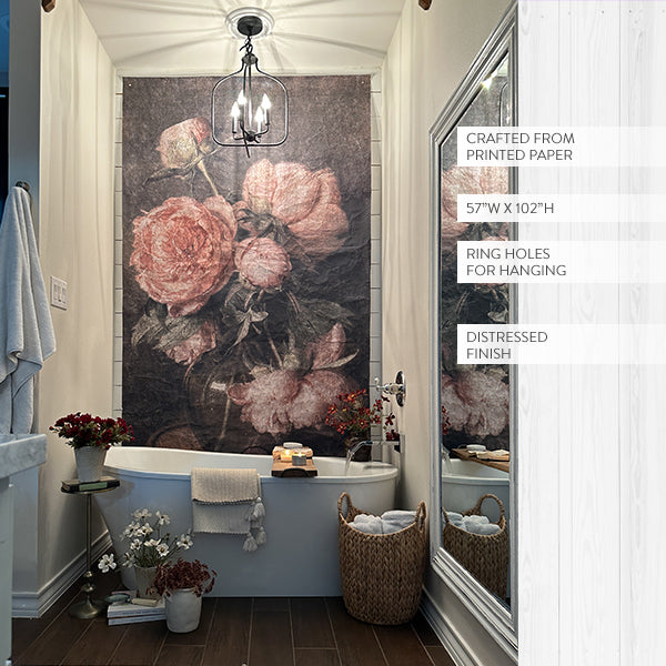 Oversized Blooming Pink Roses Paper Wall Tapestry