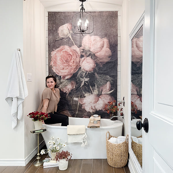 Oversized Blooming Pink Roses Paper Wall Tapestry