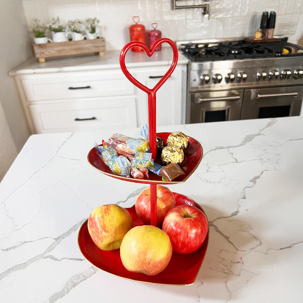 2 Tier Heart Metal Tray with Handle