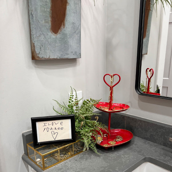 2 Tier Heart Metal Tray with Handle