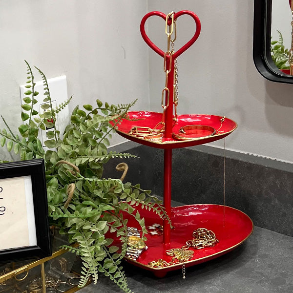 2 Tier Heart Metal Tray with Handle