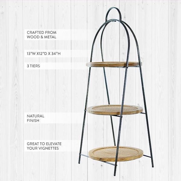 34 Inch Three Tiered Round Wooden Display Shelf