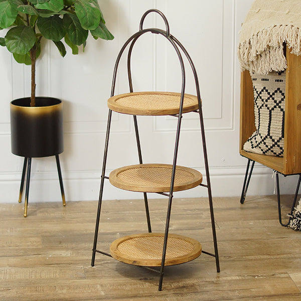 34 Inch Three Tiered Round Wooden Display Shelf