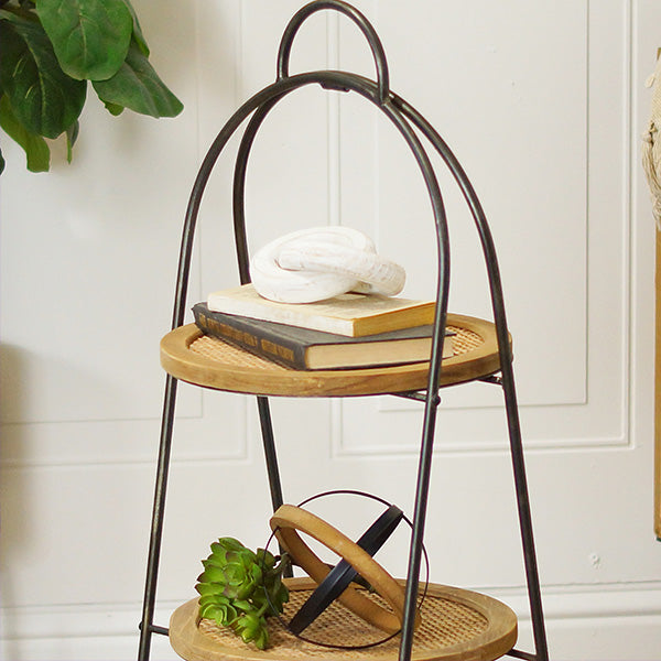 34 Inch Three Tiered Round Wooden Display Shelf