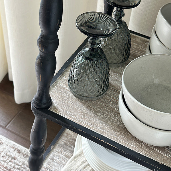 3 Tiered Distressed Black Spindle Shelf