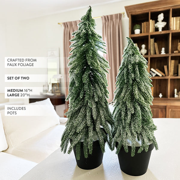 Faux Pine Christmas Trees with Pot, Set of 2