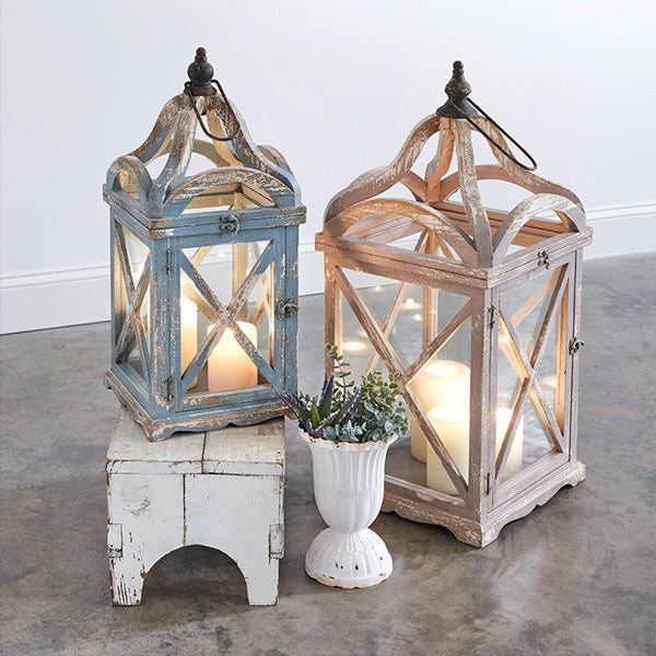 HUGE Shabby Chic Distressed Floor Lanterns, Set of 2