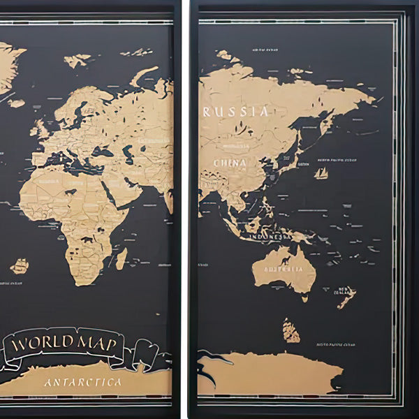 Wood Framed World Map Wall Art, Set of 3