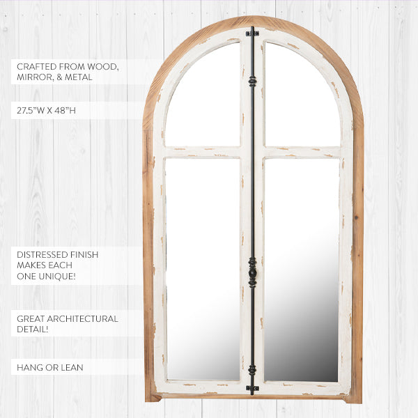 48 Inch Arched Window Pane Wood Frame Mirror