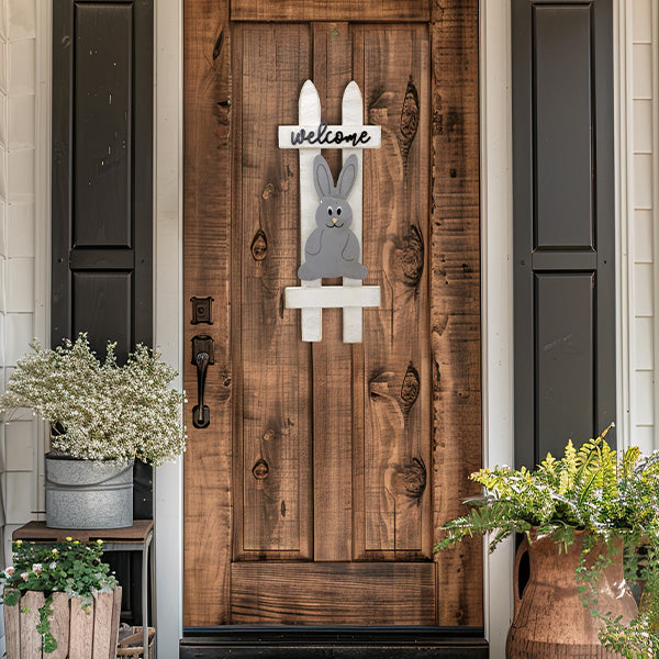 24 Inch Wood Welcome Bunny Decor