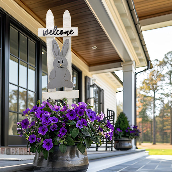 24 Inch Wood Welcome Bunny Decor