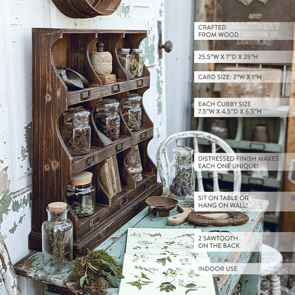 Rustic Nine Cubby Wooden Wall Shelf