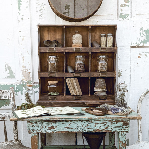 Rustic Nine Cubby Wooden Wall Shelf