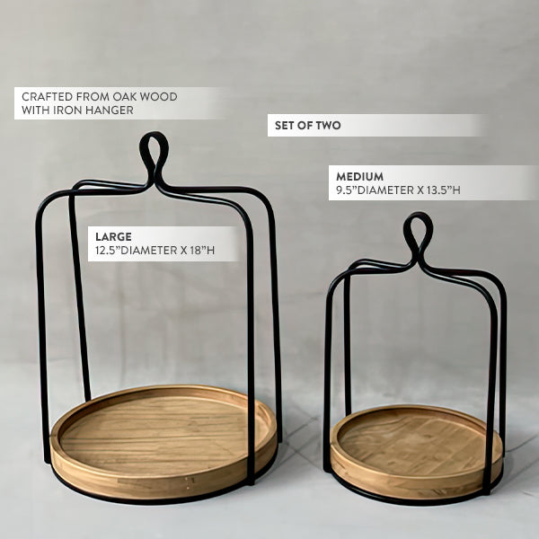 Metal Framed Tray Hanging Lanterns, Set of 2