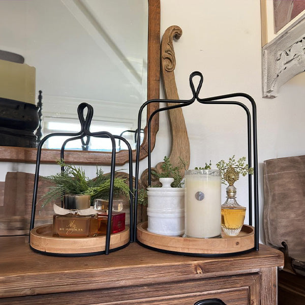 Metal Framed Tray Hanging Lanterns, Set of 2