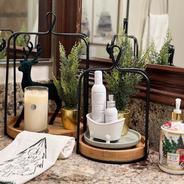 Metal Framed Tray Hanging Lanterns, Set of 2