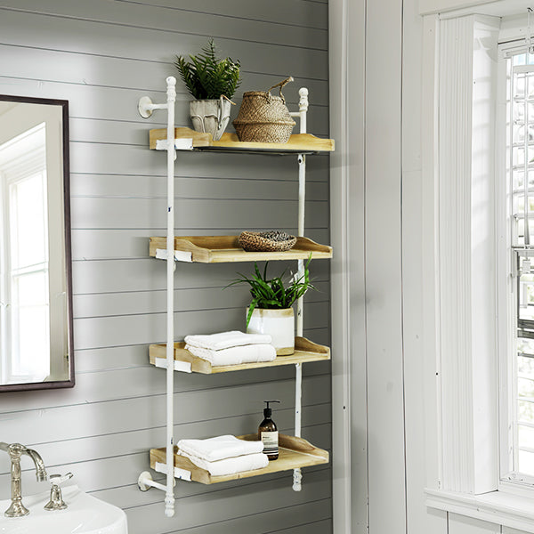 4 Tier Chippy Metal and Wooden Wall Shelf Unit