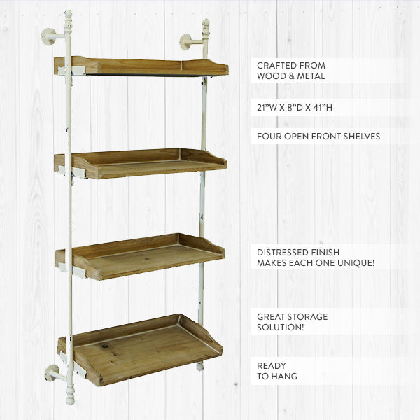 4 Tier Chippy Metal and Wooden Wall Shelf Unit