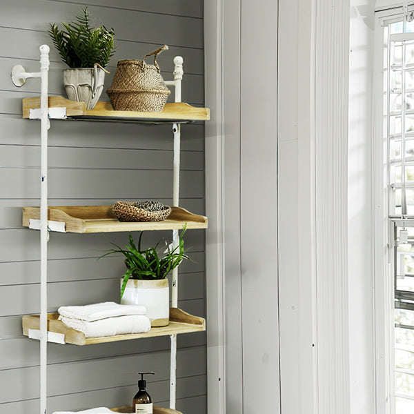 4 Tier Chippy Metal and Wooden Wall Shelf Unit