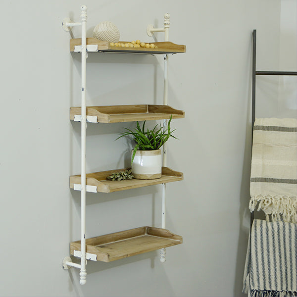 4 Tier Chippy Metal and Wooden Wall Shelf Unit