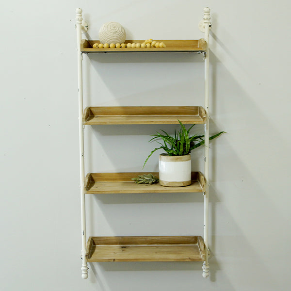 4 Tier Chippy Metal and Wooden Wall Shelf Unit