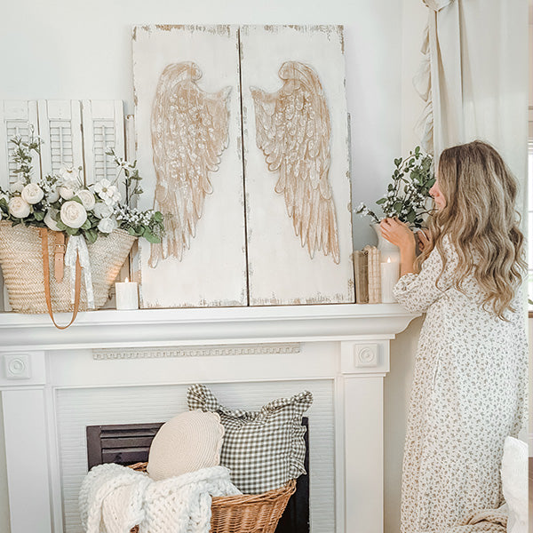 42 Inch Distressed Angel Wings Wood Wall Decor, Set of 2