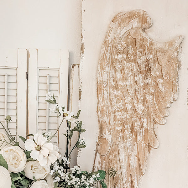 42 Inch Distressed Angel Wings Wood Wall Decor, Set of 2
