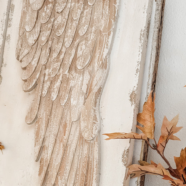42 Inch Distressed Angel Wings Wood Wall Decor, Set of 2