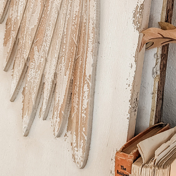 42 Inch Distressed Angel Wings Wood Wall Decor, Set of 2
