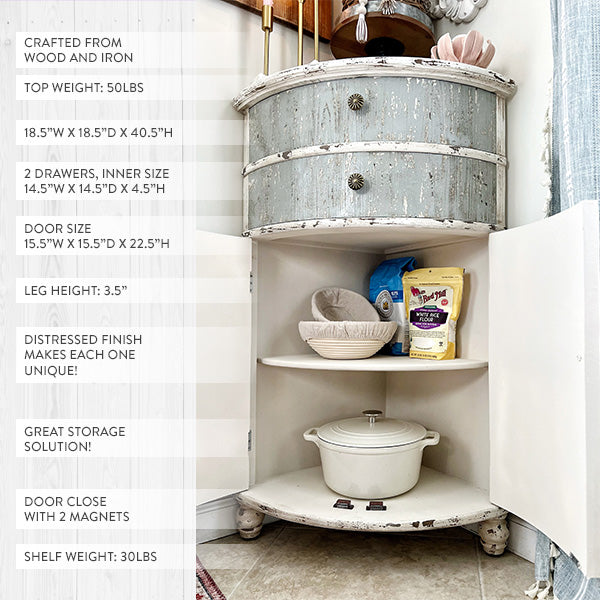 Curved Distressed Wooden Corner Table