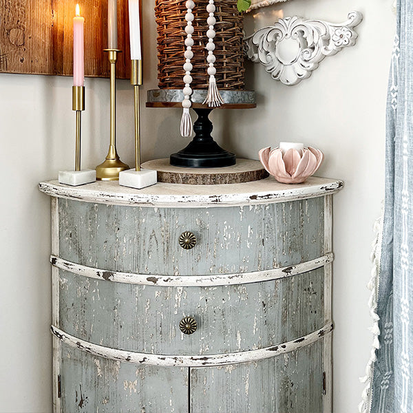 Curved Distressed Wooden Corner Table