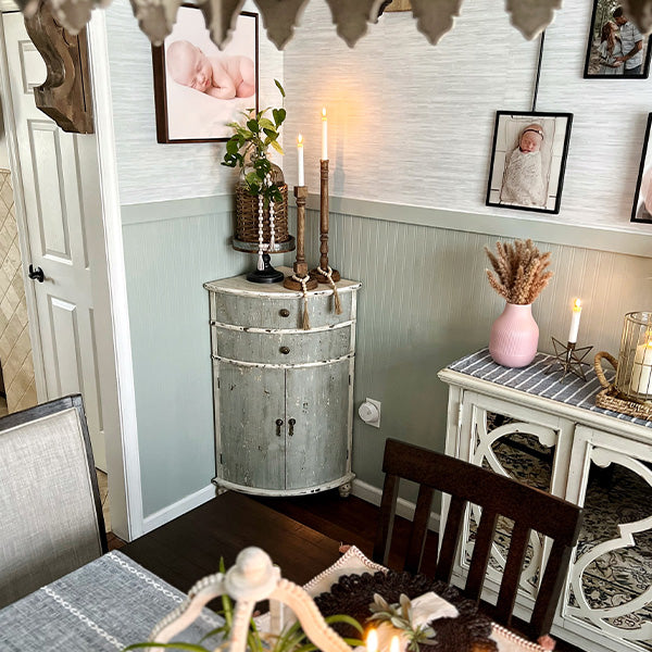 Curved Distressed Wooden Corner Table