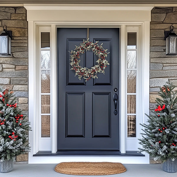 22 Inch Red Berry & Lambs Ear Wreath
